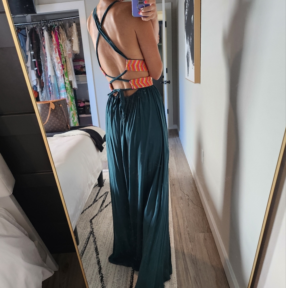 Dark Green Halter Maxi Cutout Dress - Picture 4 of 12